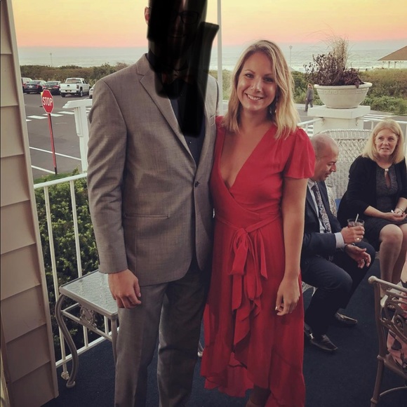 WAYF Natasha High-Low Wrap Dress in Red - Picture 2 of 4